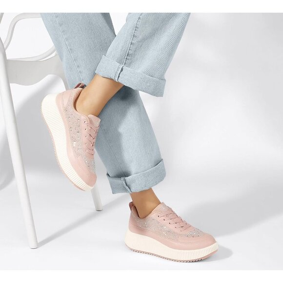 Brand New Women Pink Synthetic Rubber Rhinestone Platform Chunky Walking Shoes - Picture 9 of 9